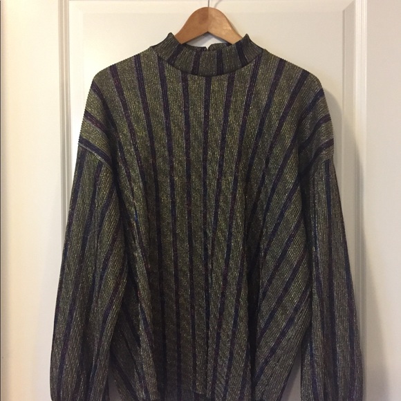 🚫SOLD🚫Zara Shimmer Striped Mock Neck Top Size M - Picture 2 of 7